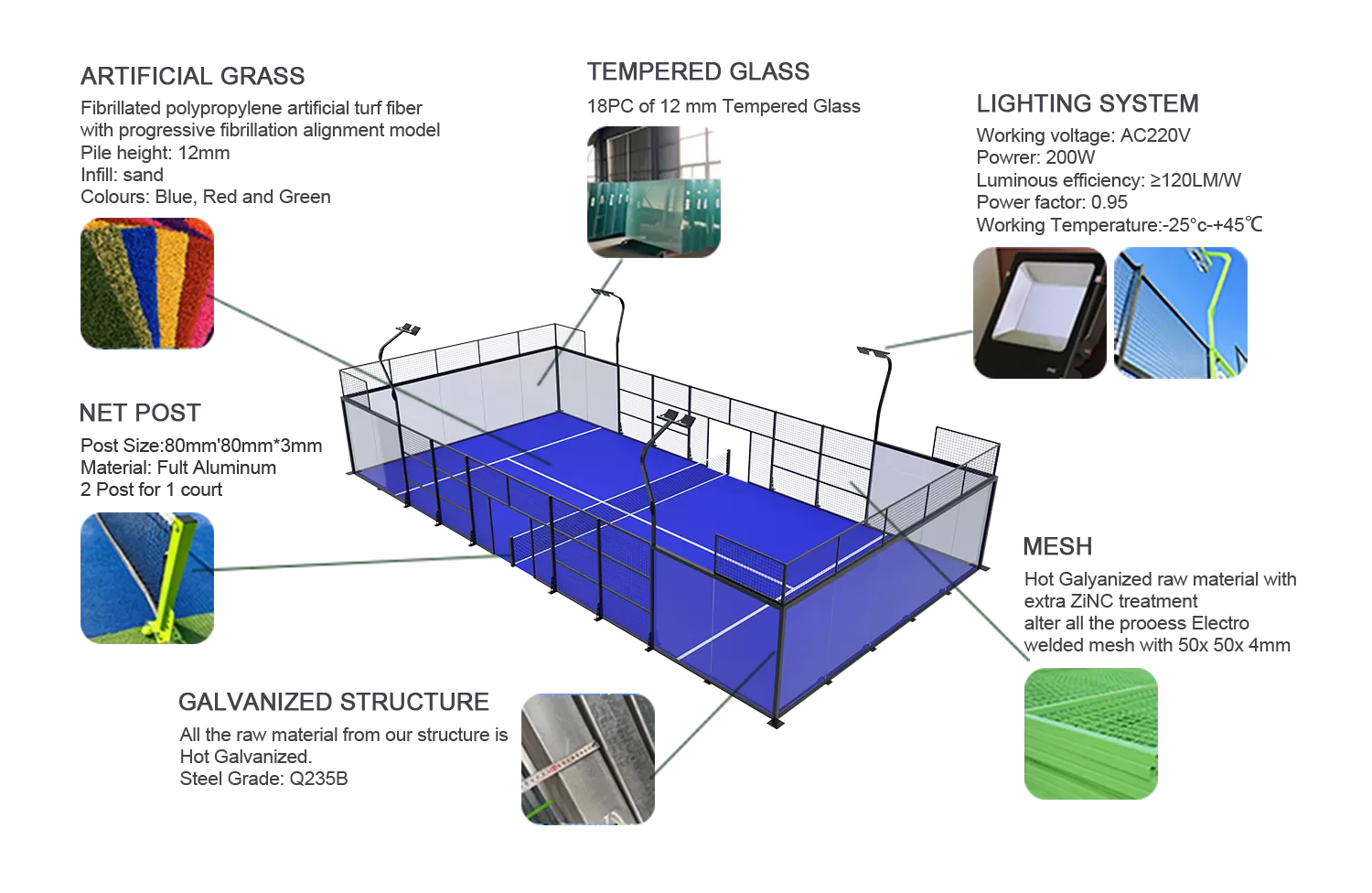 Shanghai Super Power Padel court Product Composition